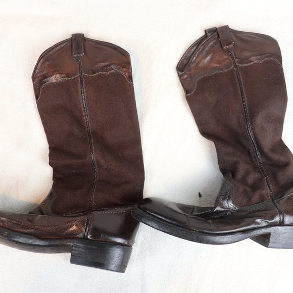 Alberto Fasciani Choco-Brown pull-on leather/fabric combination Western boot - Picture 3 of 9